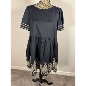 Madewell Black Embroidered Short Sleeve Bohemian Dress Women's Size M